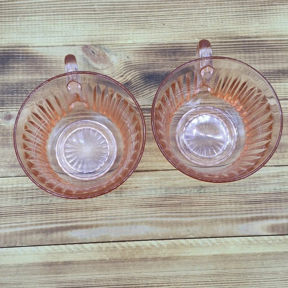 2 Vintage Anchor Hocking Queen Mary Ribbed Pink Depression Glass Cups 3 3/4" - Picture 6 of 10